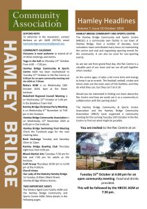 Hamley Bridge Newsletter page for Hamley Bridge Community Association, featuring community calendar events, meeting announcements, and a reminder for the AGM on Tuesday, 15th October 2024, at 7:30 PM.