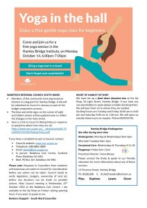 Hamley Bridge Flyer for a free beginner yoga session at Hamley Bridge Institute on October 14, 6-7pm. Includes details about local council programs and contact information.